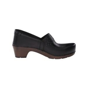 Dansko Mavis Clogs Black Leather Studded Wood Heel‎ Professional Size 39